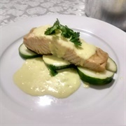 Salmon, Mousseline Sauce, Cucumber