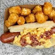 Loaded Bacon Macaroni and Cheese Hot Dog