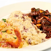 Shrimp Scampi and Steak Diane