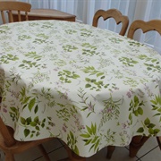 Green and White Tablecloth