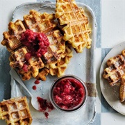 Waffle With Rhubarb Jam