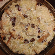 Vegan Pineapple Coconut Bread Pudding With Cashew Nuts and Cranberries