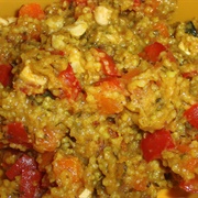 Millet Pilaw With Carrots, Bell Pepper, Dates, Cashews and Pumpkin Seeds