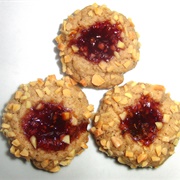Vegan Walnutt Butter Thumbprint Cookies With Almonds and Raspberry Jam
