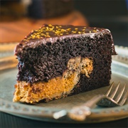 Chocolate Cake With Pumpkin Pie Inside