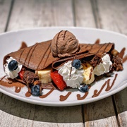 Vegan Chocolate Pancake With Chocolate Icecream, Fruit and Vegan Clotted Cream