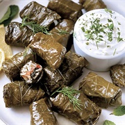 Cacik, Pide and Stuffed Vine Leaves, Turkey