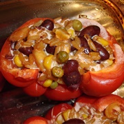 Vegan Stuffed Bell Pepper With Vegetables, Rice and Cashew Nuts