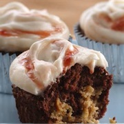 Strawberry Swirl Peanut Butter Brownie Cupcakes