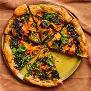 Herby Pizza With Carrot Top Pesto