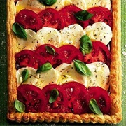 Tomato & Mozzarella Tart With Roast Pepper Pesto