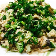 Brown Rice With Broccoli, Eggplant and Spring Onions