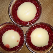Vegan Elderflower Semolina Pudding With Raspberry Sauce