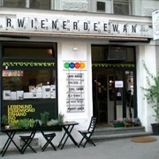 Eating at the Pay as You Wish Der Wiener Deewan Restaurant, Vienna, Austria