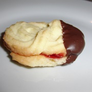 Vegan Chocolate-Dipped Spritz Cookies With Redcurrant Jelly