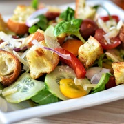 Bread Salad With Cucumber, Bell Pepper, Onions and Tomatoes