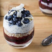 Soya Yoghurt With Chia Seeds and Blueberries