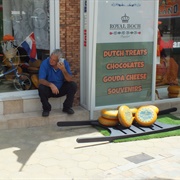 Trolley Worker (And Cheese) Resting on Sidewalk, Oranjestad