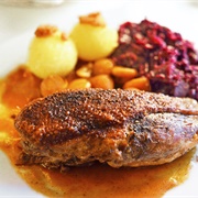 Goose Breast With Potatoes, Red Cabbage & Redcurrant Sauce, Poland