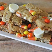 White Chocolate Candy Corn Peanut Butter Blondies