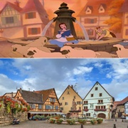 Small Village Square in Beauty and the Beast / Alsace, France