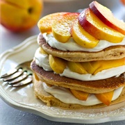 Peaches 'N' Cream Pancake Cheesecake Stacks