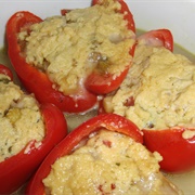 Stuffed Bell Pepper With Quinoa, Vegetables, Apple and Vegan Cheese Sauce
