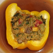 Vegan Stuffed Bell Pepper With Savoy Cabbage, Bell Pepper, Corn and Beans