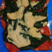 Tramezzini Bread With Tomato Paste, Spinach and Vegan Cheese Sauce