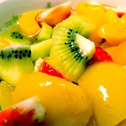 Mango and Kiwi Salad With Peach and Strawberries