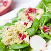 Vegan Couscous Salad With Spinach, Pomegranate and Radish