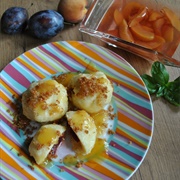 Vegan Plum Dumplings With Peach Sauce