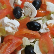 Tomato Mushrooms and Olives Salad