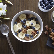 Cornflakes With Bananas, Blueberries and Pecan Nuts