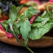 Bread With Beetroot Hummus and Lettuce