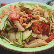 Pasta With Zucchini, Tomatoes and Vegan Pesto