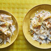 Pasta With Baby Artichokes, Mascarpone, and Hazelnuts