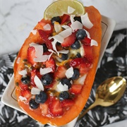 Papaya Stuffed With Strawberries, Blueberries and Coconut
