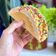 Tricycle Ice Cream Caramelized Fruity Pebbles Ice Cream Taco