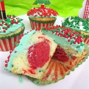 Red Velvet Truffle Stuffed Funfetti Cupcakes