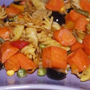 Fried Pasta With Vegetables and Olives