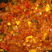 Vegan Chickpea and Tomato Stew With Bell Pepper and Pickled Cucumber