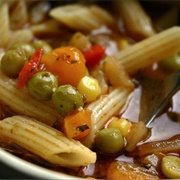 Pasta Soup With Bell Pepper, Peas, Carrots and Corn