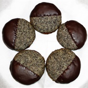 Vegan Chocolate-Dipped Poppy Seed Cookies Filled With Rosehip Jam