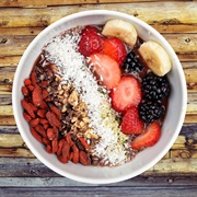Banana Strawberry and Blackberry Bowl With Goji Berries and Nuts
