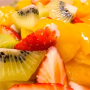 Mango and Peach Salad With Kiwi and Strawberries