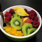 Fruit Salad With Kiwi, Carambola, Raspberries, Grapefruit and Guava