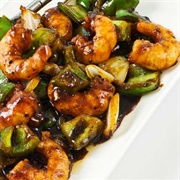King Prawn With Green Peppers in Blackbean Sauce