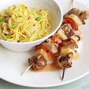 Sweet & Sour Chicken Skewers With Fruity Noodles