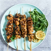 Grilled Chicken Skewer Brushed With Sesame Oil